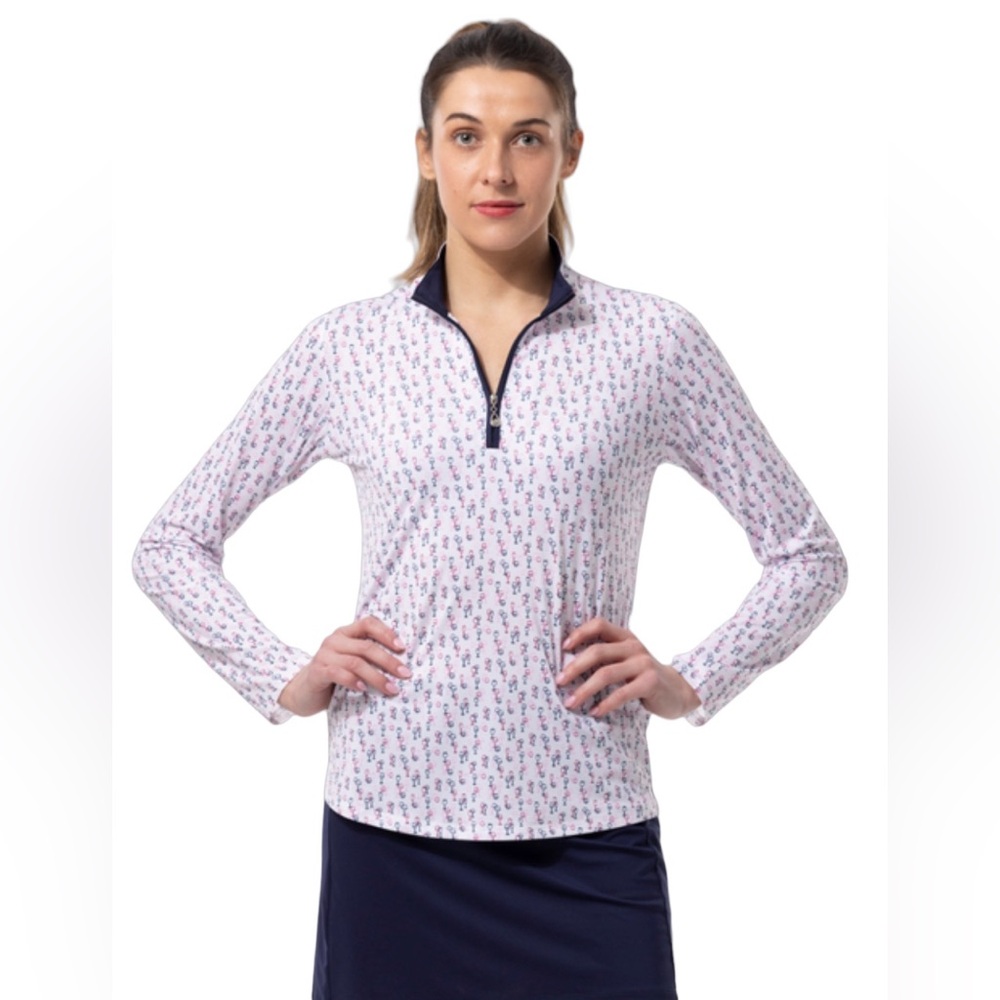SanSoleil‎ SolCool UPF-50 wine glasses golf sweater size Small
